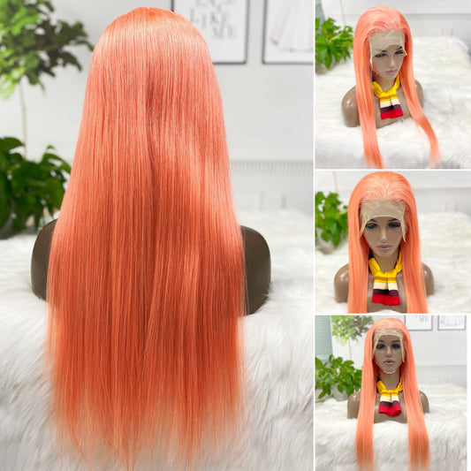 13*4 Lace Wig Straight Natural Human Hair Lace Wigs Color Pink 300% Density