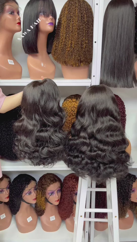 Double Drawn 13*4 Lace Wig Loose Body Wave Natural Human Hair Lace Wigs Wine Natural Color 14"