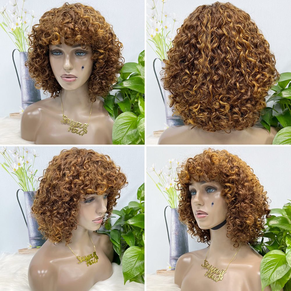 DD Machine Wig Italien Curl Perruques de cheveux humains naturels Couleur P4/27