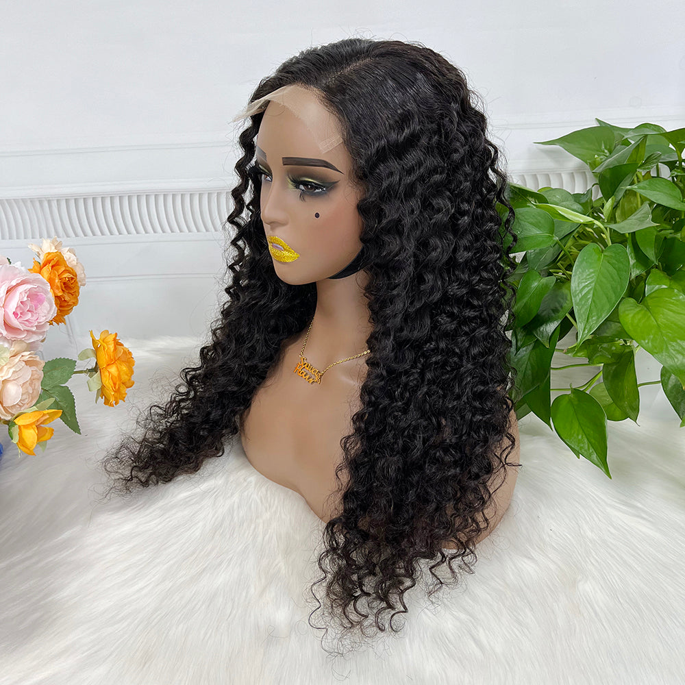 5x5 HD Glueless Lace Wig Water Wave Virgin Human Hair Curly Lace Wigs 350% Density