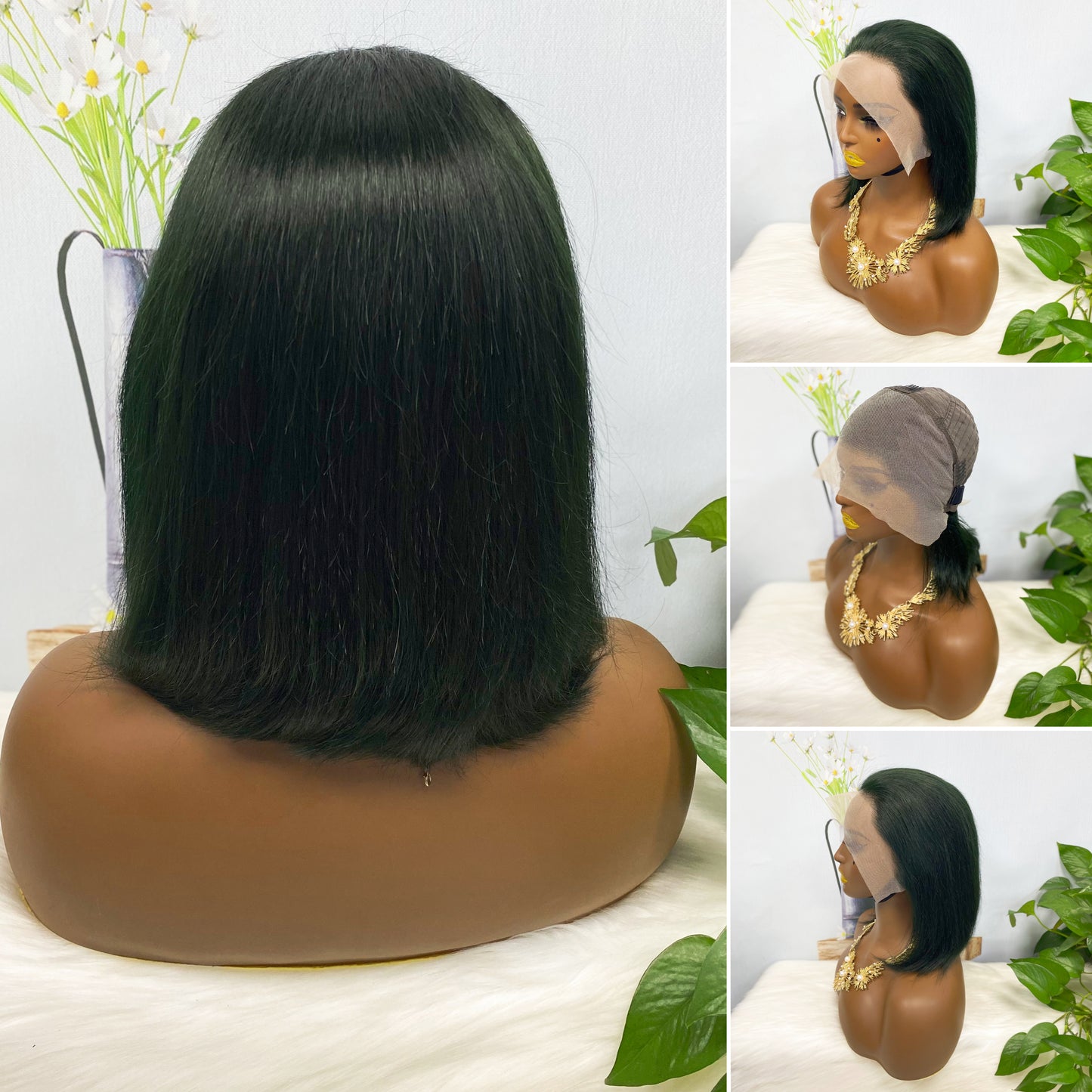 13*4 BoB Wig Straight  Wigs Color Dark Green 200% Density