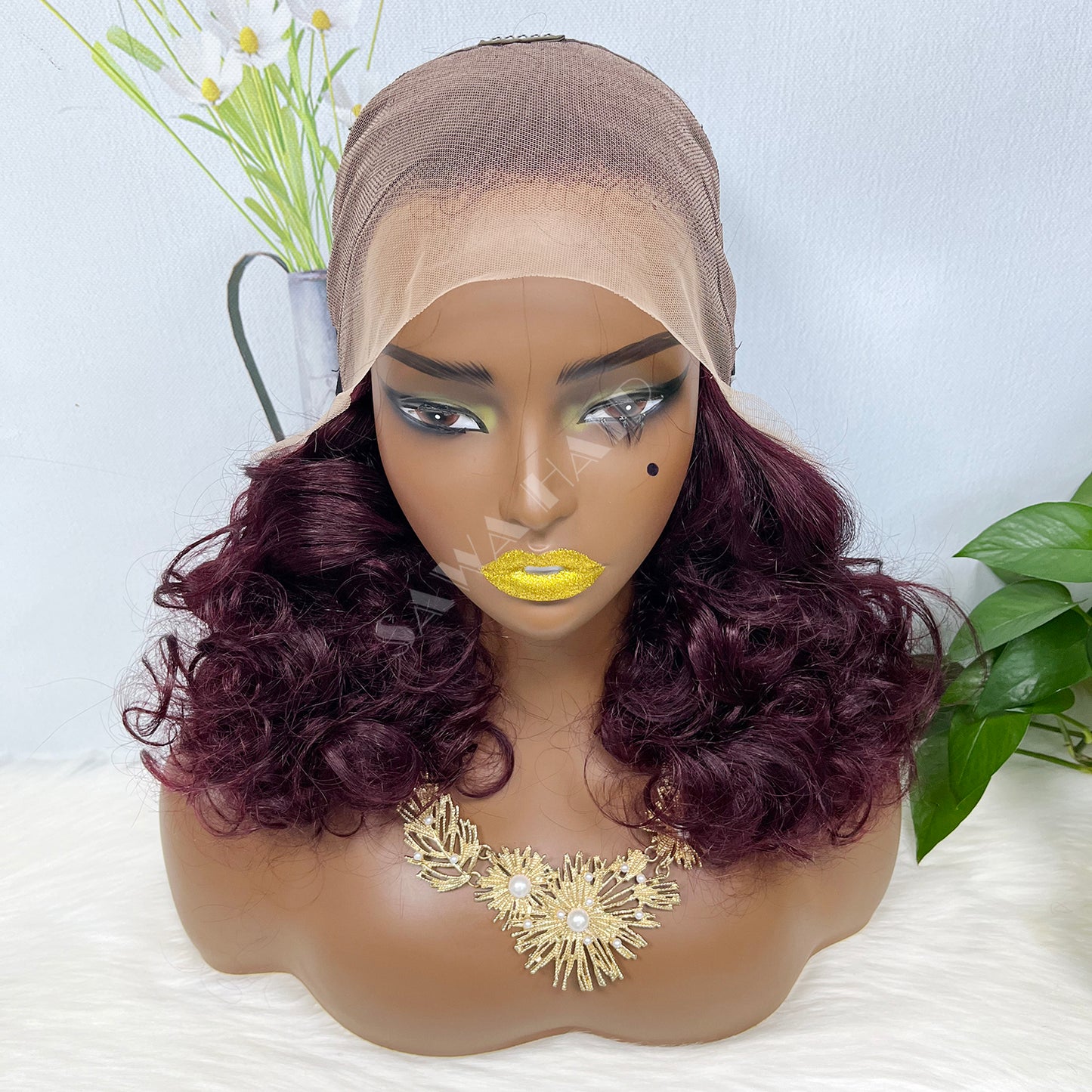 Double Drawn 13*4 Lace Wig Bouncy Natural Virgin Human Hair Wig Color 99J