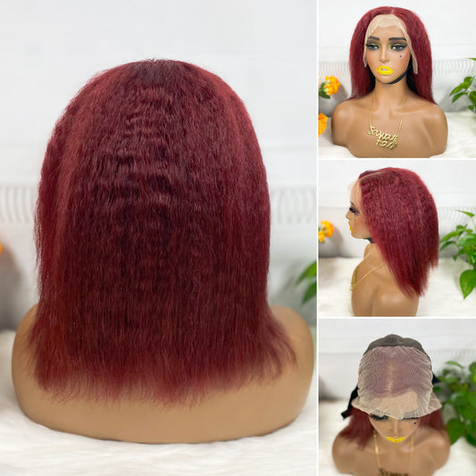 13*4 BoB Wig Kinky Straight Natural Color Lace Wigs Couleur 99J 200% Densité