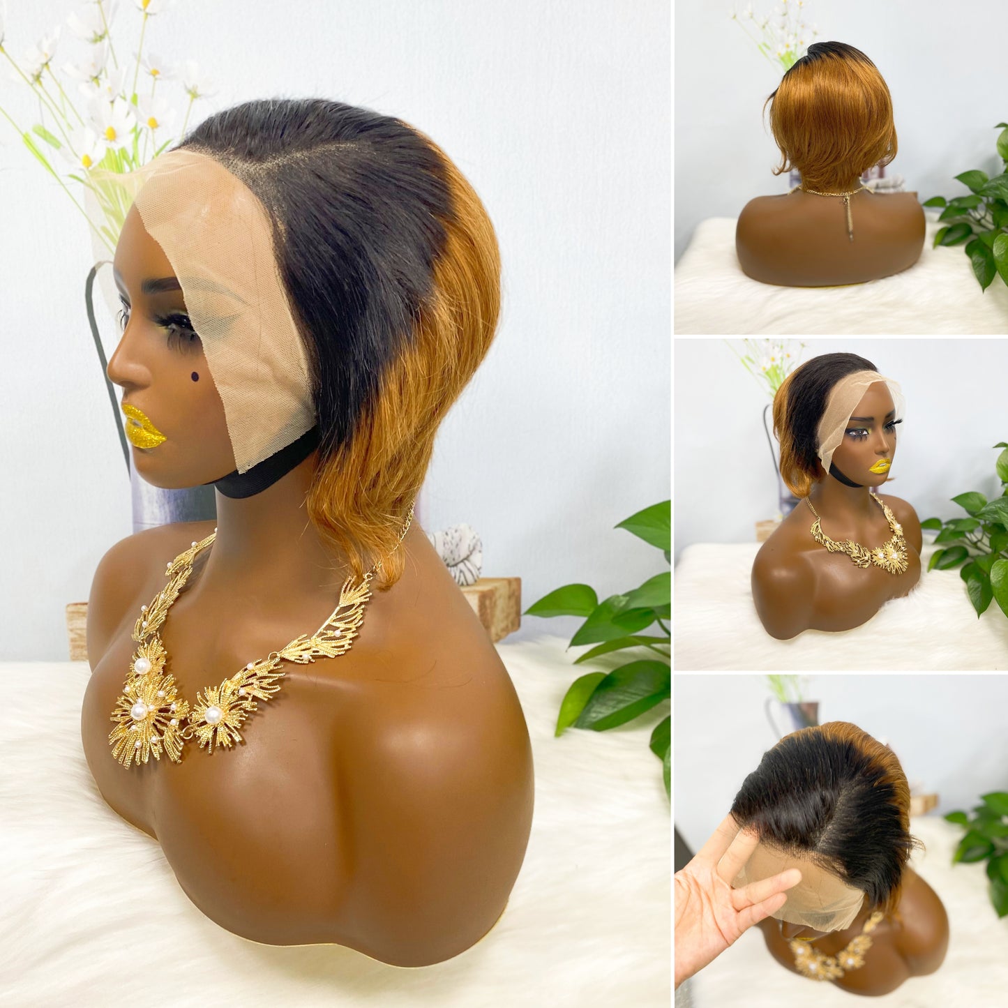 13 * 4 Lace Wig Pixie Cut Naturel Vierge Cheveux Humains Lace Wigs Couleur 1B