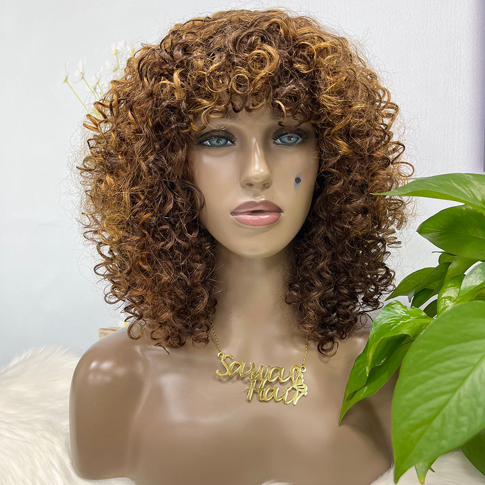 Perruque de cheveux humains naturels DD Machine, boucles crépues, couleur P4/27 #