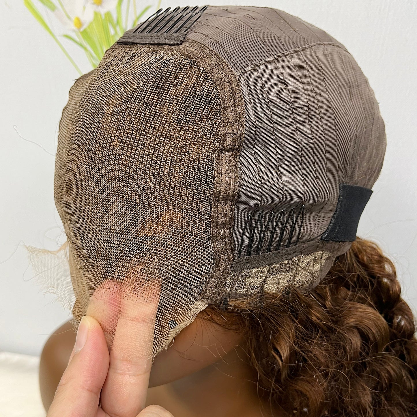 5*5 HD Glueless Wig Water Wave Human Hair Curly Lace Wigs Brown Color 4# 26"