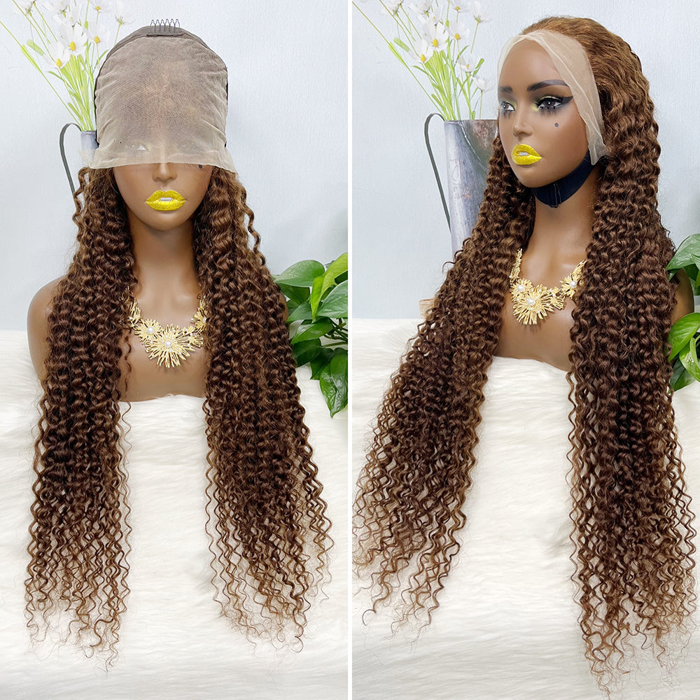 36" 13*4 Lace Wig Water Wave Curly Human Hair Wig 500 grams Color 4#