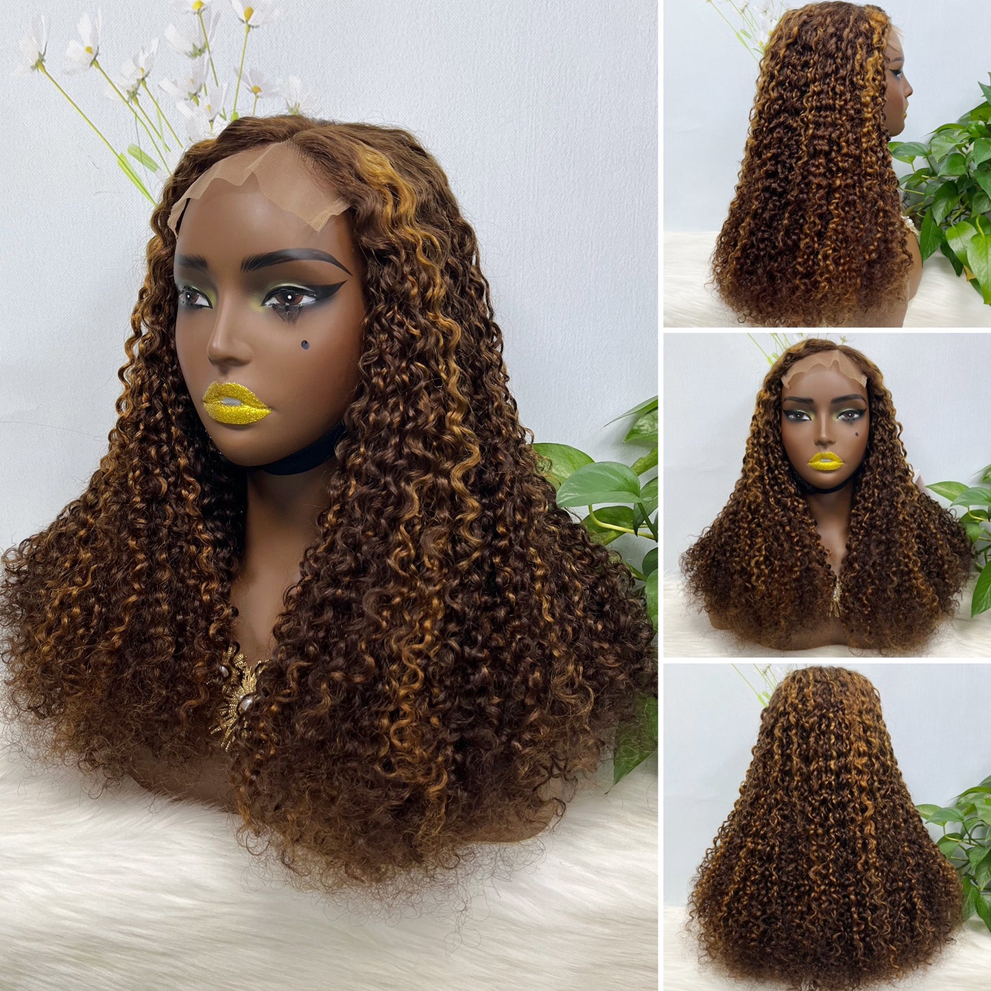 Double Drawn 5*5 Glueless Wig Pixie Curl Natural Color Lace Wigs Color P4/30# 20inch