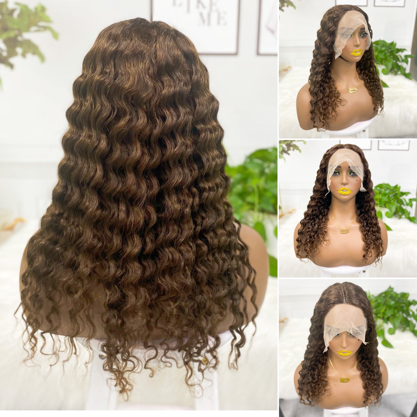 T Lace Wig Deep WaveNatural Human Hair Lace Wigs Color 99J 20inch