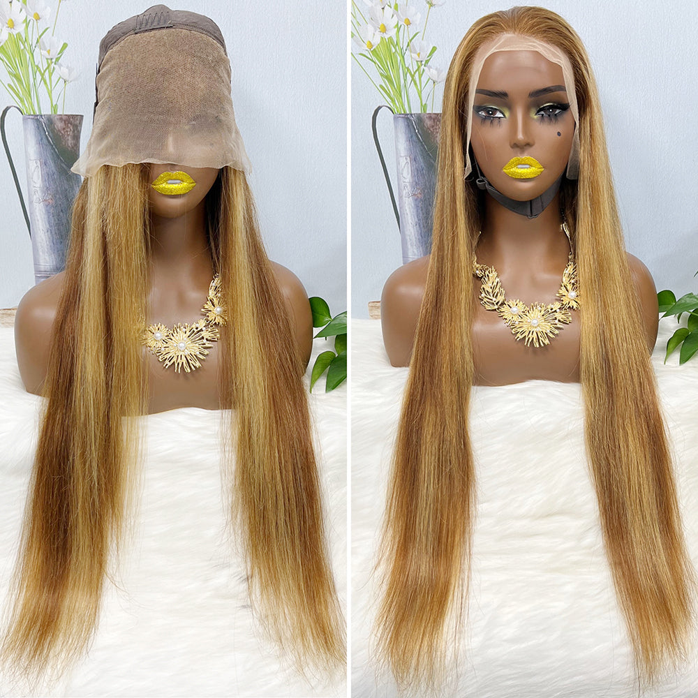 13*4 Lace Wig Straight Natural Virgin Human Hair Lace Wigs Color P4/27#