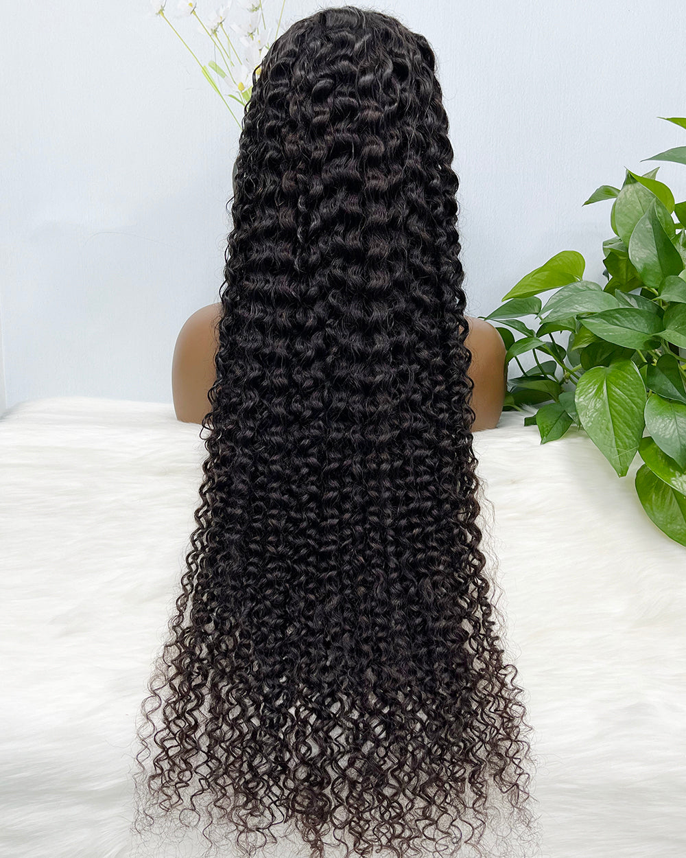 36" 13*4 Lace Wig Water Wave Curly Human Hair Wig 500 grams Color 1B