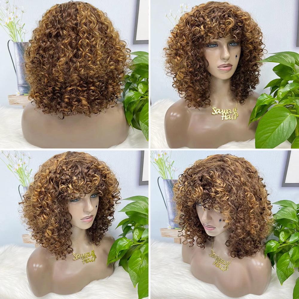 Perruque de cheveux humains naturels DD Machine, boucles crépues, couleur P4/27 #