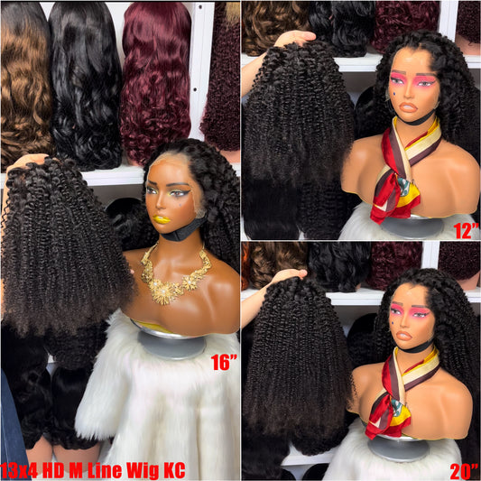 DD 13*4 HD M Lagos Line Human Hair Wig Pixie Curl Natural Color Curly Wigs