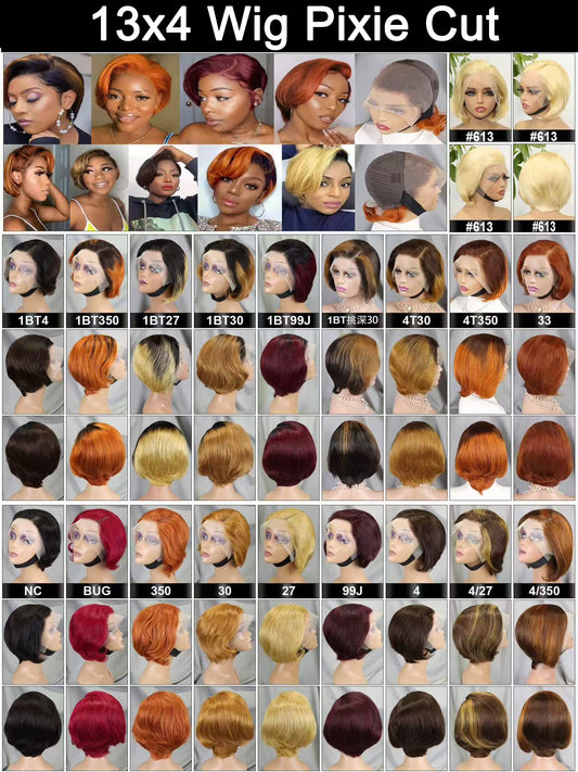13x4 Lace Wig Pixie Cut Natural Virgin Human Hair Lace Wigs Natural Color