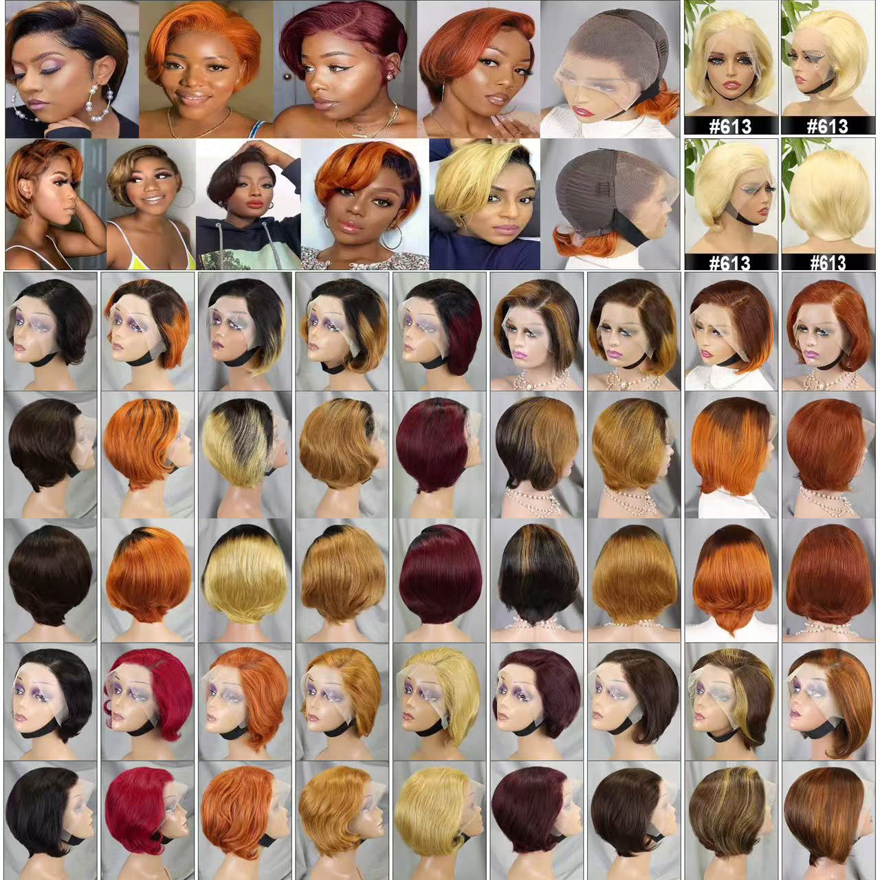 13 * 4 Lace Wig Pixie Cut Naturel Vierge Cheveux Humains Lace Wigs Couleur 1B