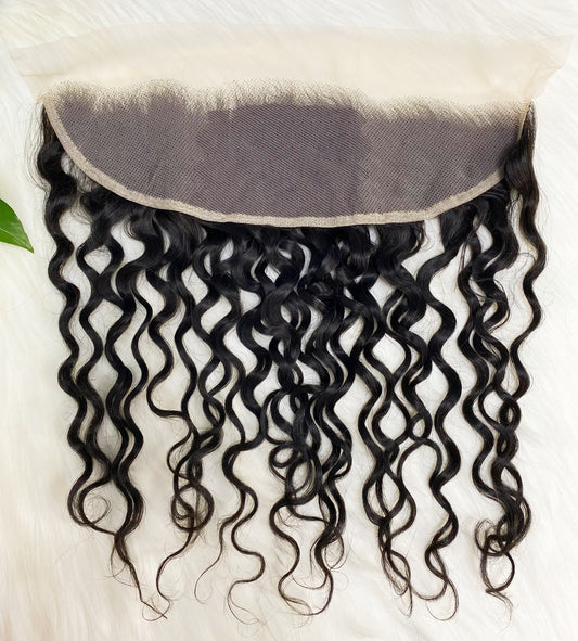 13*4  Lace Frontal Silky Water Wave 100% Natural Virgin Human Hair Natural Color 10"-24"