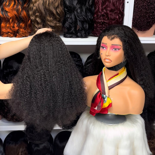 13x4 HD Swiss Lace Wig M Line KSC Natural Color Human Hair Curly Wigs 18"