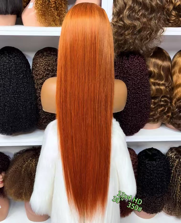 13x4 HD Swiss Lace Wig Straight Human Hair Wigs Ginger Color 350# 30"