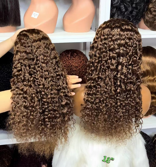 Color 13x4 Lace Wig Water Wave Human Hair Wigs Brown Color 4# 18"-30"