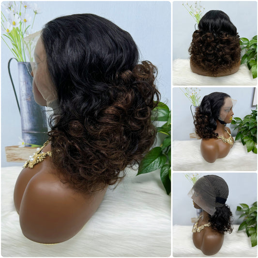 Double Drawn 13*4 Lace Wig Bouncy Natural Virgin Human Hair Wig Color T1B/4#