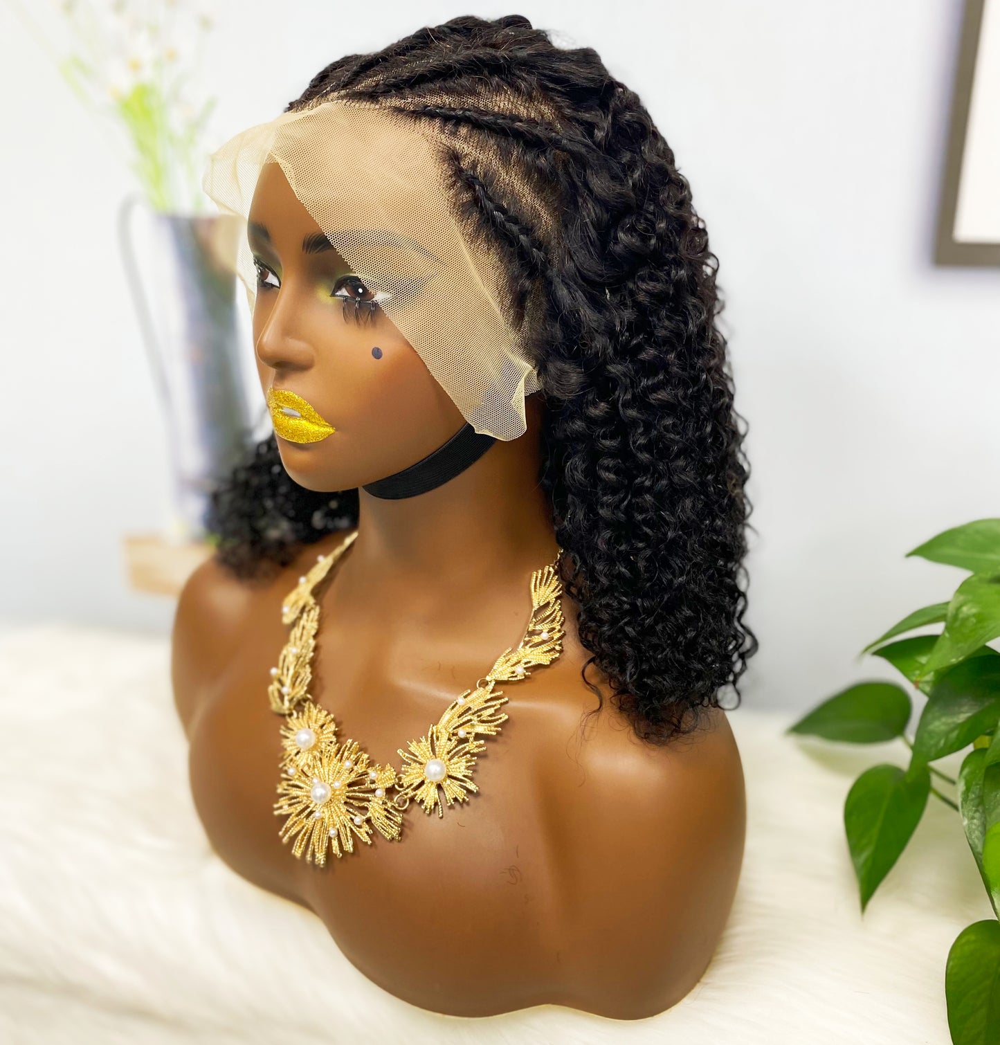 13*4 BoB Wig Braid Jerry Curl Wigs Color NC 200% Density