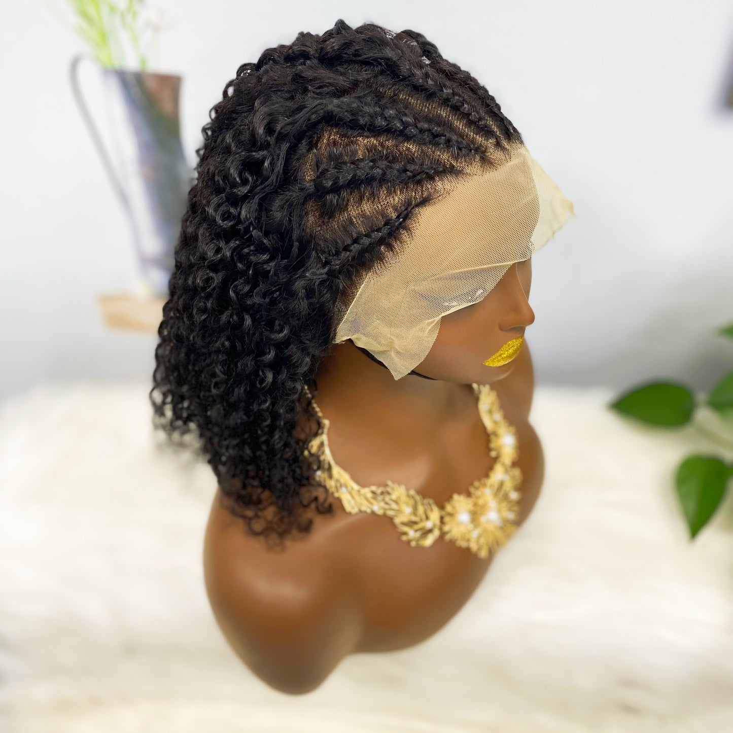 13*4 BoB Wig Braid Jerry Curl Wigs Color NC 200% Density