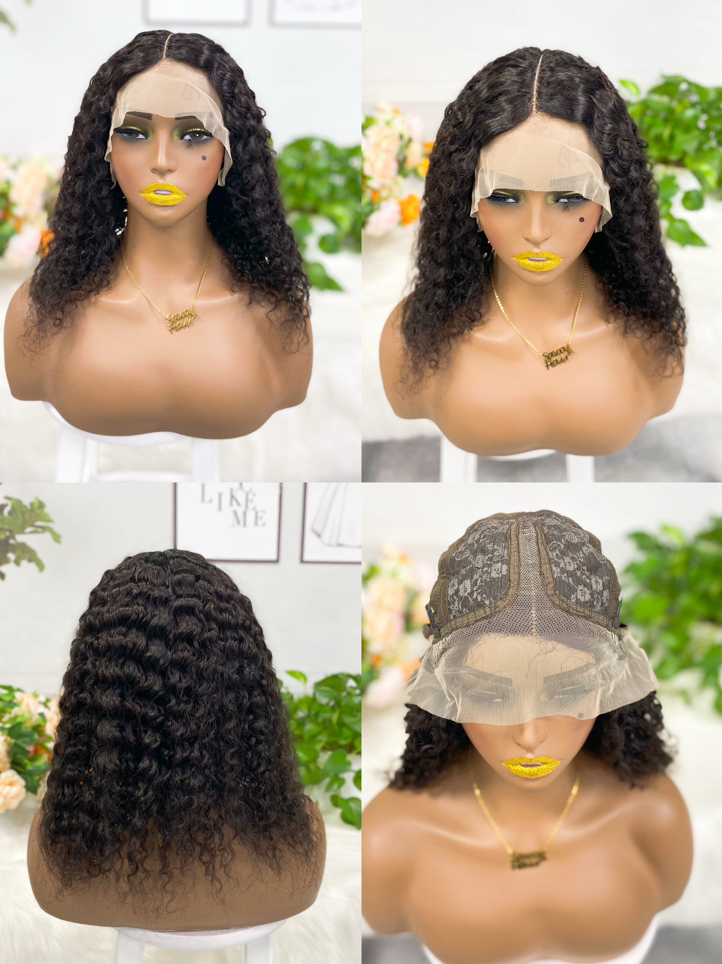 T Lace Wig Jerry  Curl  Natural Human Hair Lace Wigs Color NC