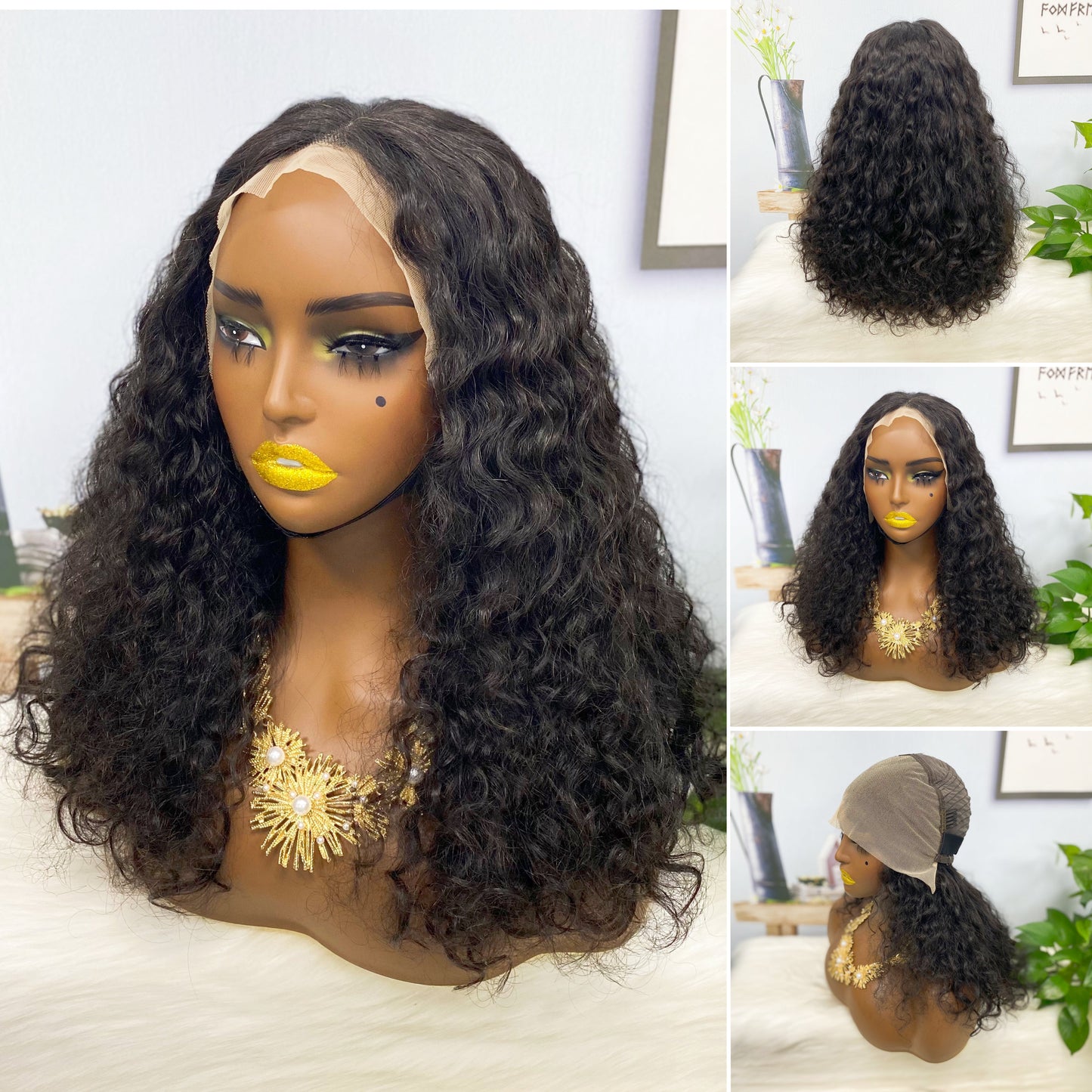 Double Drawn 13*4 Lace Wig Pissy Curly Natural Human Hair Lace Wigs Color P4/27# 250% Density