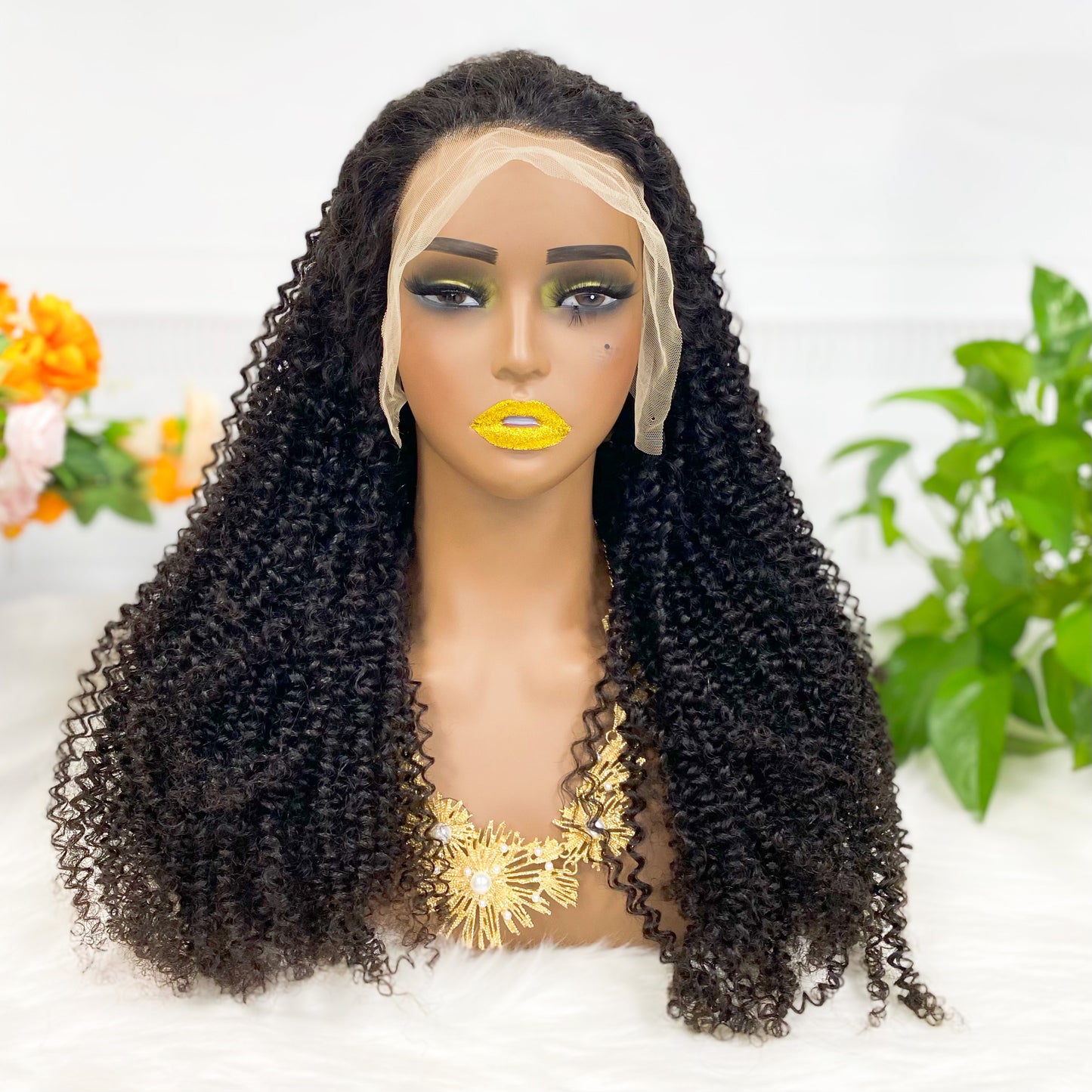 13*4 Lace Wig Kinky Curl Natural Color Virgin Human Hair Wigs 200% Density Color NC