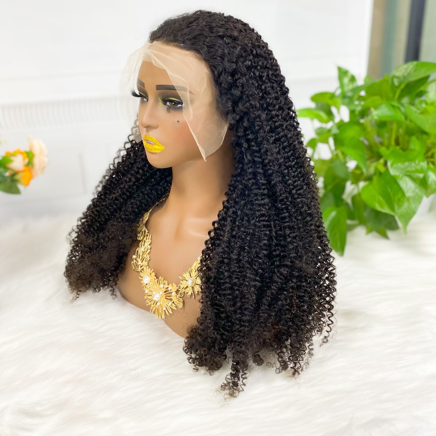 13*4 Lace Wig Kinky Curl Natural Color Virgin Human Hair Wigs 200% Density Color NC