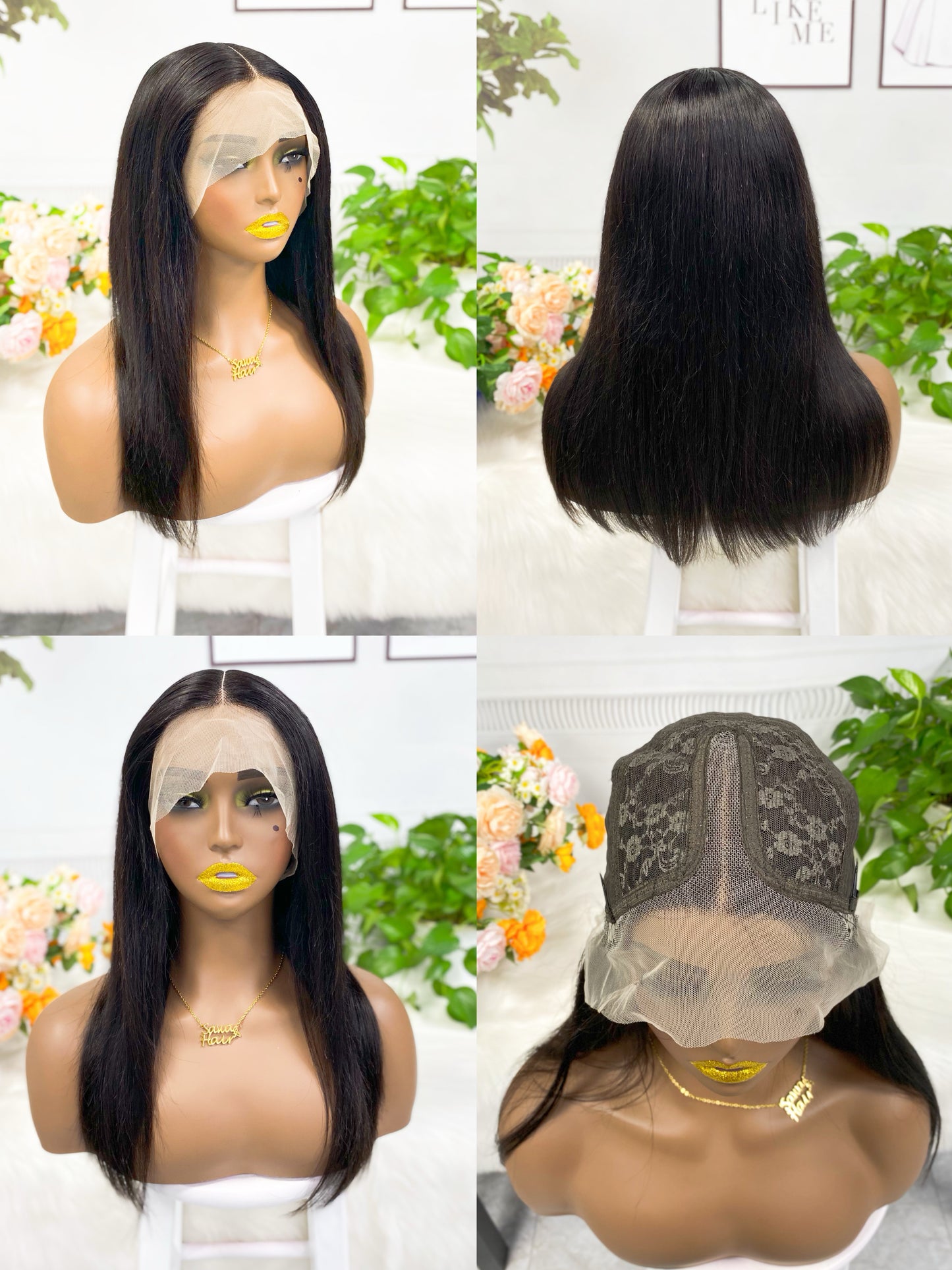 T Lace Wig Straight Natural Human Hair Lace Wigs 12"-20" Color NC