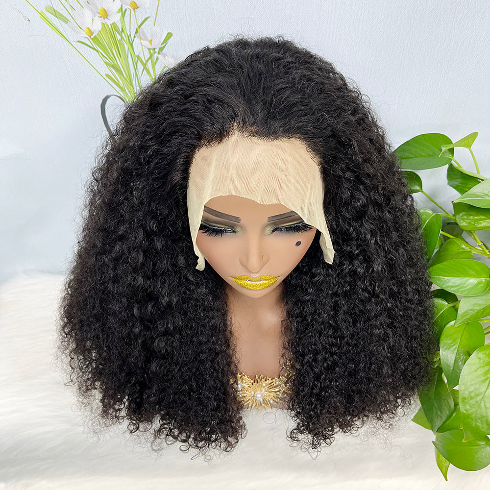 Double Drawn 13*4 Lace Wig Kinky Curl  Lace Wig Color NC 300% Density