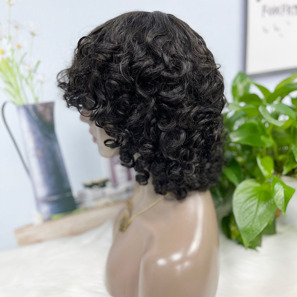 Machine Human Hair Wig Fumi Curl Highlight Color 1B  250%Density