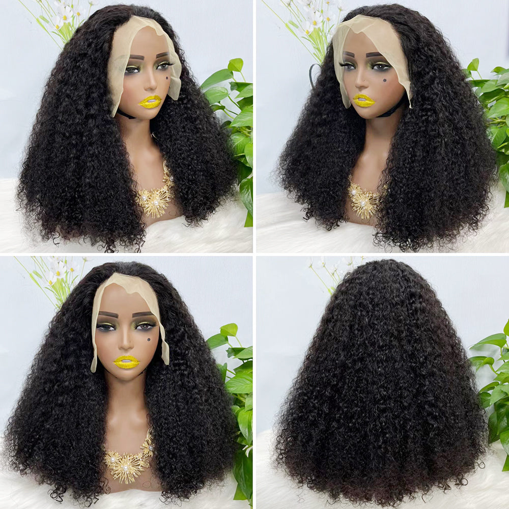 Double Drawn 13*4 Lace Wig Kinky Curl  Lace Wig Color 99J 300% Density