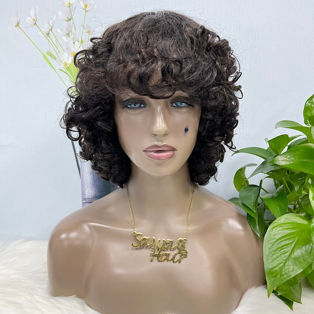 Machine Human Hair Wig Fumi Curl Highlight Color 1B  250%Density