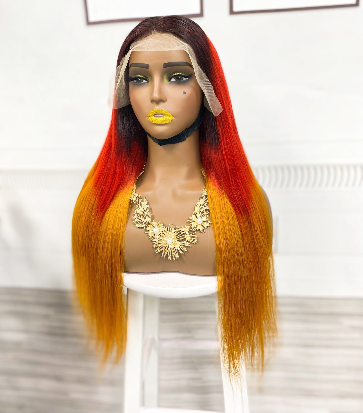 13*4 Lace Wig Straight Natural Human Hair Lace Wigs Color 1B/Red/Orange 250% Density