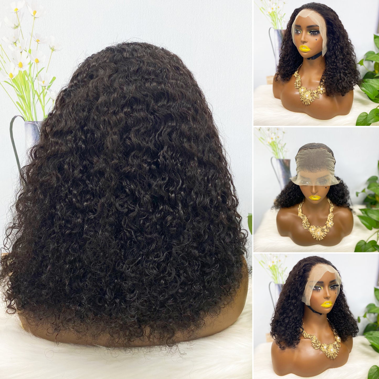 Double Drawn 13*4 Lace Wig Kinky Curl  Lace Wig Color 99J 300% Density