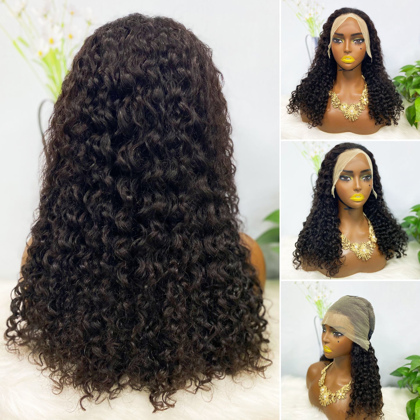 13*4 BOB Wig Water Wave  Natural Human Hair Lace Wigs Color 1B  250% Density