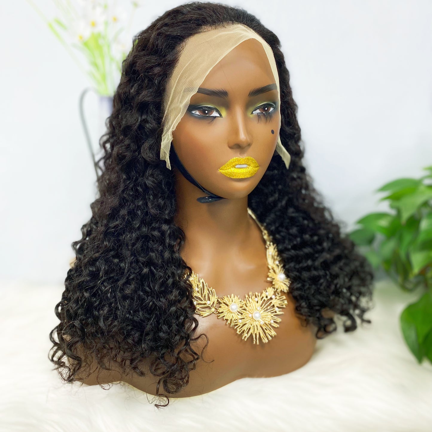 13*4 BOB Wig Water Wave  Natural Human Hair Lace Wigs Color 1B  250% Density