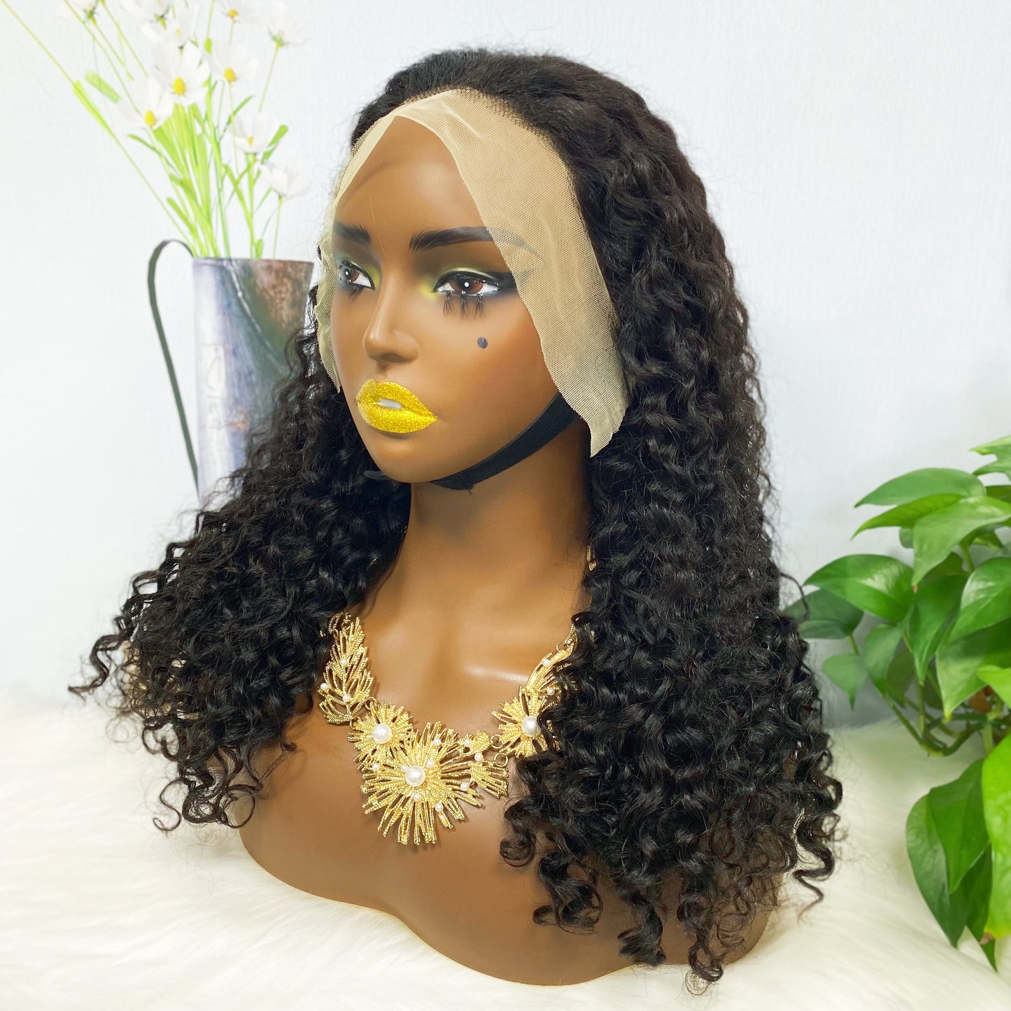 13*4 BOB Wig Water Wave  Natural Human Hair Lace Wigs Color 1B  250% Density