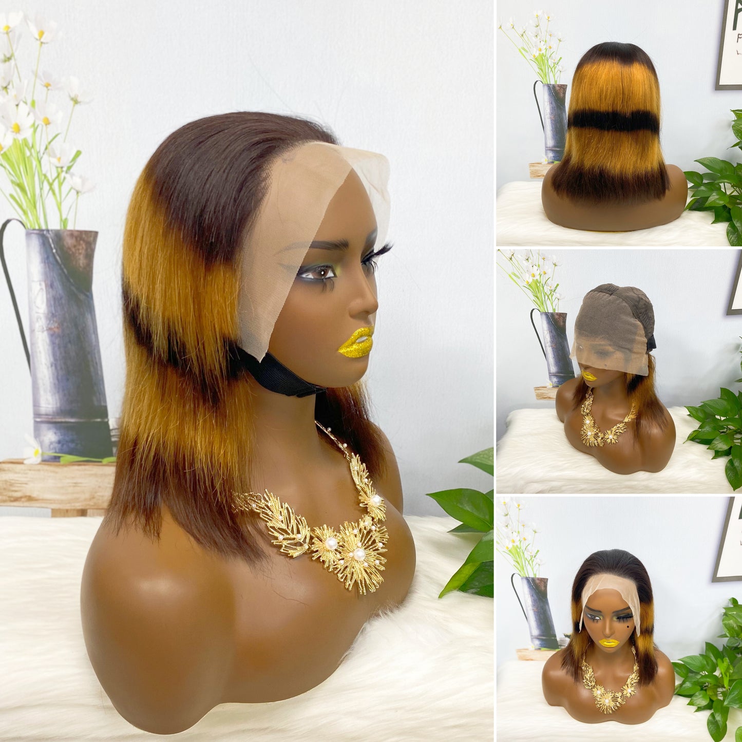 13*4 BoB Wig Straight  Wigs Color 1BF30#  200% Density