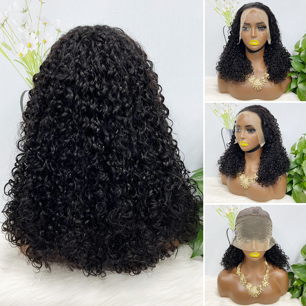 Double Drawn 13*4 Wig Pixie Curl Natural Color Lace Wigs Color T4/30/4# 250% Density