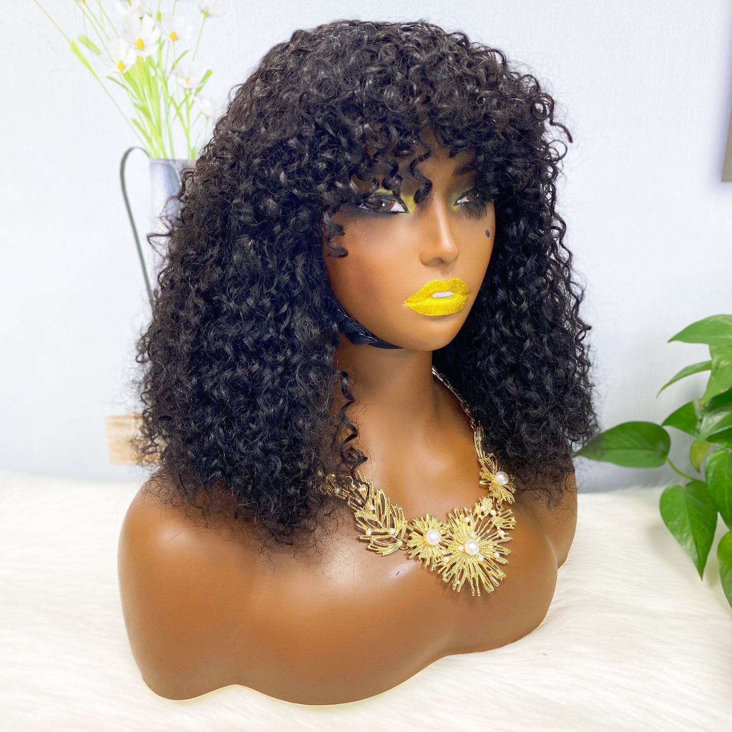 Fringe DD Wig Machine Human Hair Pixie Curly Wig Color NC