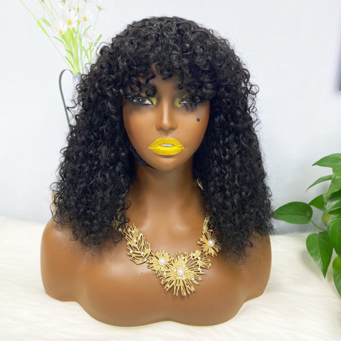 Fringe DD Wig Machine Human Hair Pixie Curly Wig Color NC