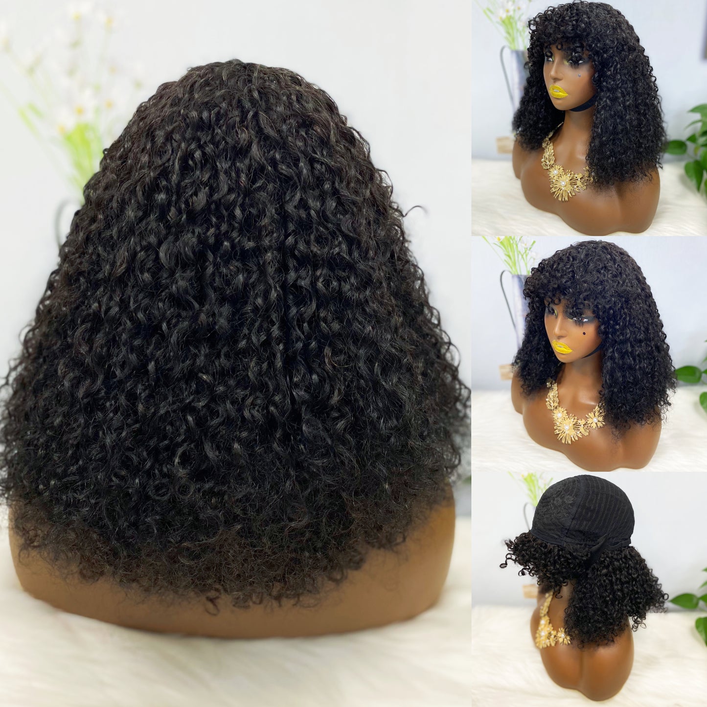 Fringe DD Wig Machine Human Hair Pixie Curly Wig Color T30/4