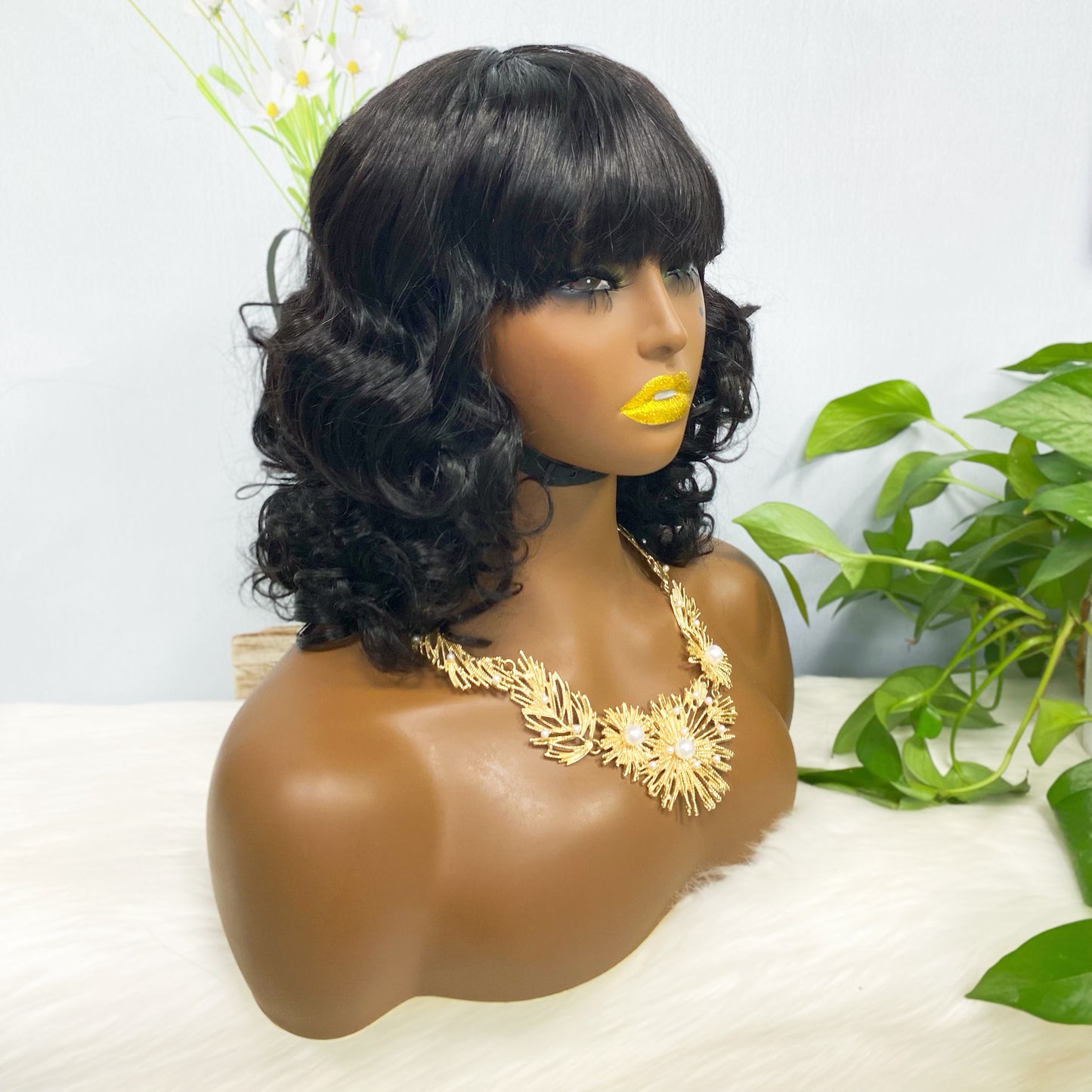 Fringe Wig LW Brazilian Natural Human Hair Wig Color 1B