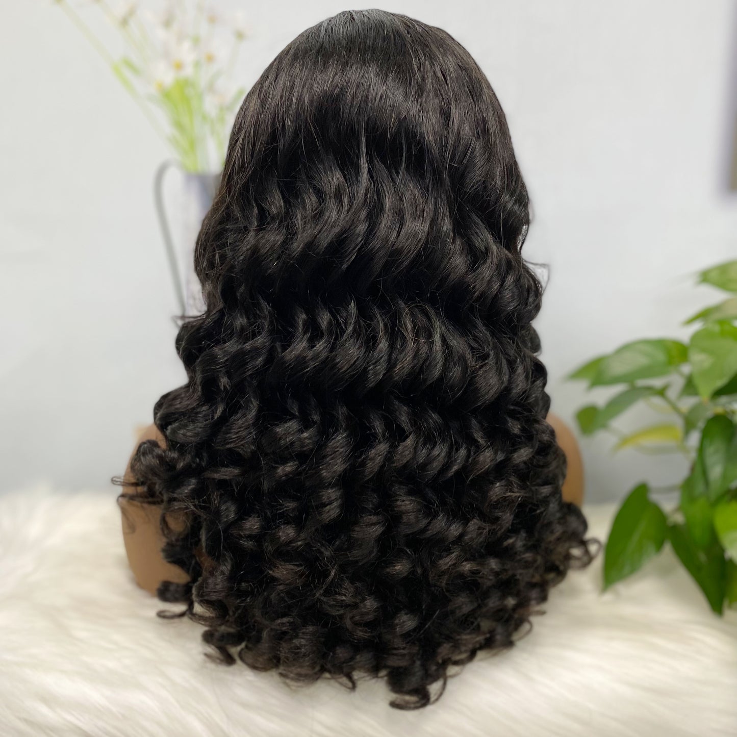 Double Drawn 13*4 Lace Wig Loose Curl Natural Human Hair Lace Wig Color NC 250% Density