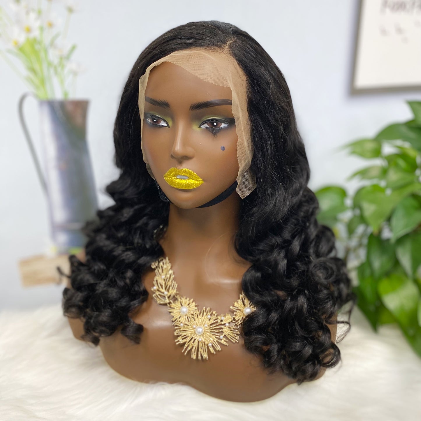 Double Drawn 13*4 Lace Wig Loose Curl Natural Human Hair Lace Wig Color NC 250% Density