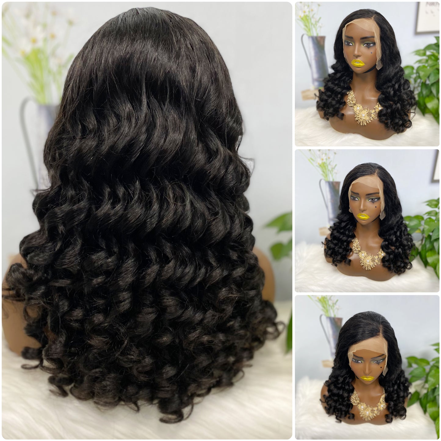 Double Drawn 13*4 Lace Wig Loose Curl Natural Human Hair Lace Wig Color NC 250% Density