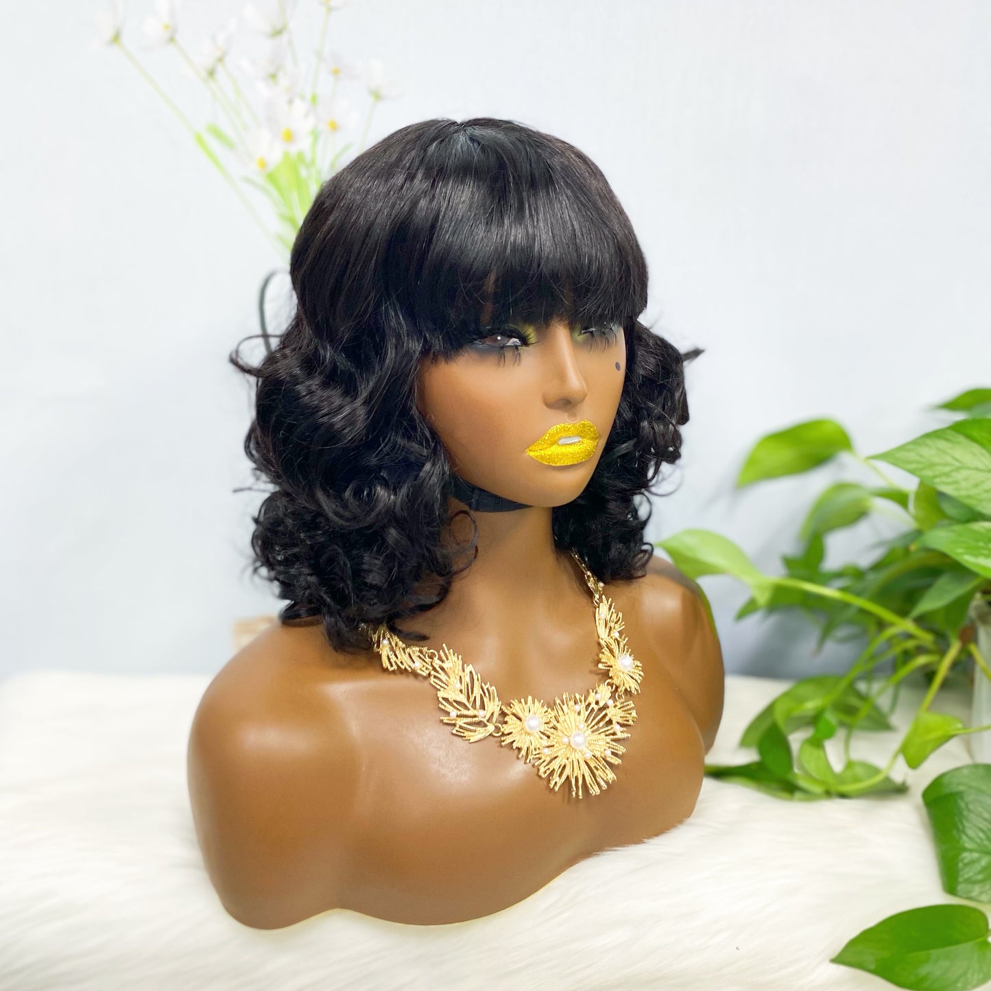 Fringe Wig LW Brazilian Natural Human Hair Wig Color 1B